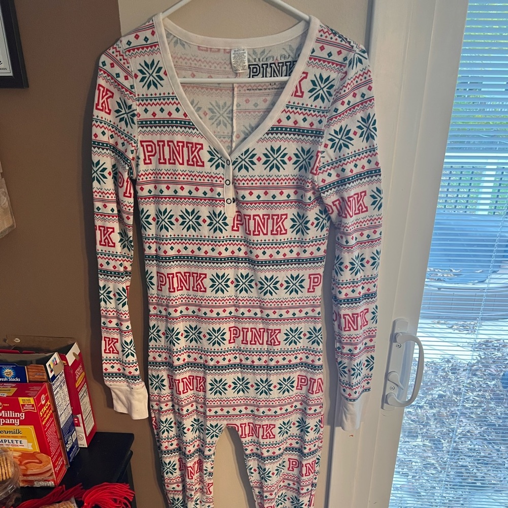 VS PINK fair isle Christmas thermal onesie Medium EUC
